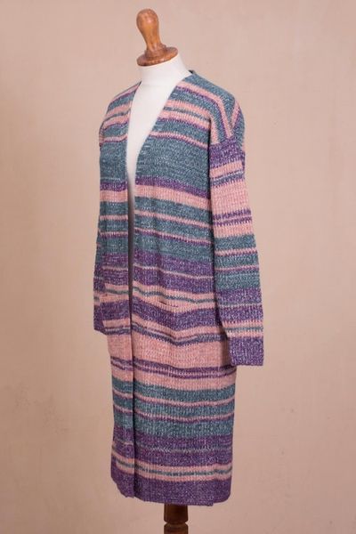 Alternate image for Striped Alpaca Blend Long Sleeve V-Neck Duster Cardigan Mesa Sunrise