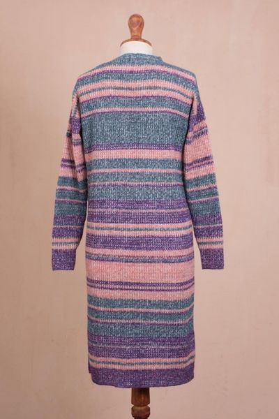 Alternate image for Striped Alpaca Blend Long Sleeve V-Neck Duster Cardigan Mesa Sunrise