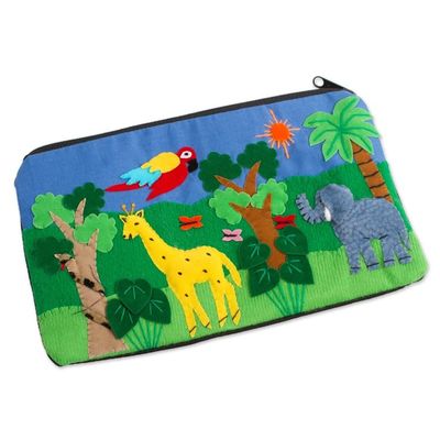 Alternate image for Cotton Applique Folk Art Cosmetic Bag Jungle Friends