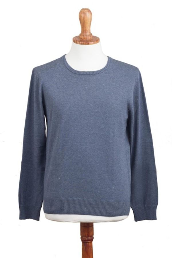 Alternate image for Mens Crew Neck Cotton Blend Pullover in Indigo from Peru Casual Comfort in Indigo