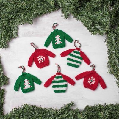 Alternate image for Knit Mini Sweater Ornaments from Peru Set of 6 Christmas Comfort
