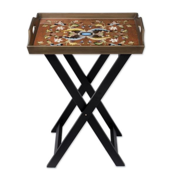 Alternate image for Handmade Reverse Painted Glass Wood Glass Folding Table Scarlet Delight