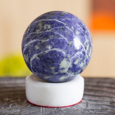 Alternate image for Sodalite Sphere on White Onyx Stand Natural Gemstones Planet Earth