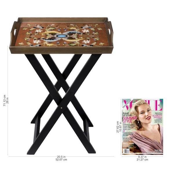 Alternate image for Handmade Reverse Painted Glass Wood Glass Folding Table Scarlet Delight