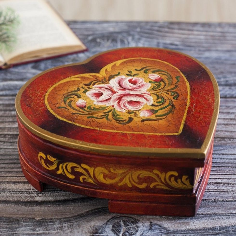 Women's Heart Shaped Handmade Cedar Jewelry Box 'Timeless Love'