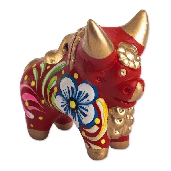 Alternate image for Ceramic Hand Painted Pucar Bull Sculpture from Peru Little Red Pucara Bull