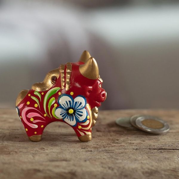 Alternate image for Ceramic Hand Painted Pucar Bull Sculpture from Peru Little Red Pucara Bull