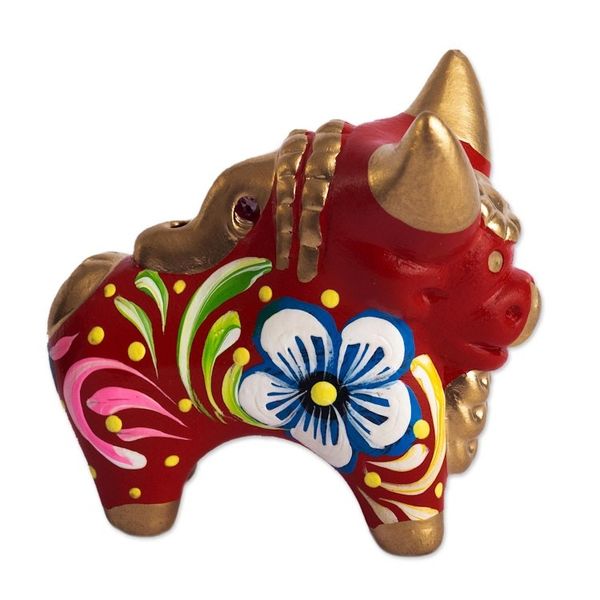 Alternate image for Ceramic Hand Painted Pucar Bull Sculpture from Peru Little Red Pucara Bull