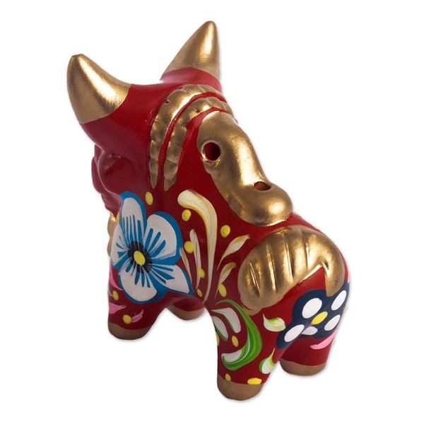 Alternate image for Ceramic Hand Painted Pucar Bull Sculpture from Peru Little Red Pucara Bull