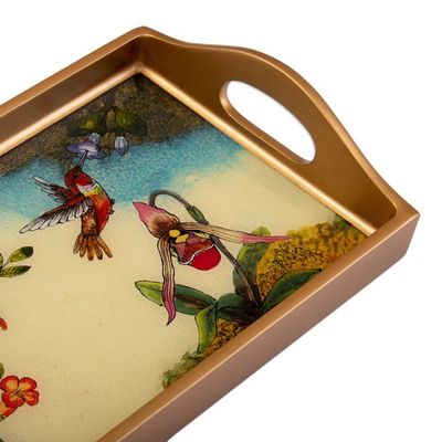 Alternate image for Floral and Bird-Themed Reverse-Painted Glass Tray Joy at Spring