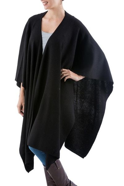 Alternate image for Alpaca Wool Solid Kimono Ruana in Black Versatile Black