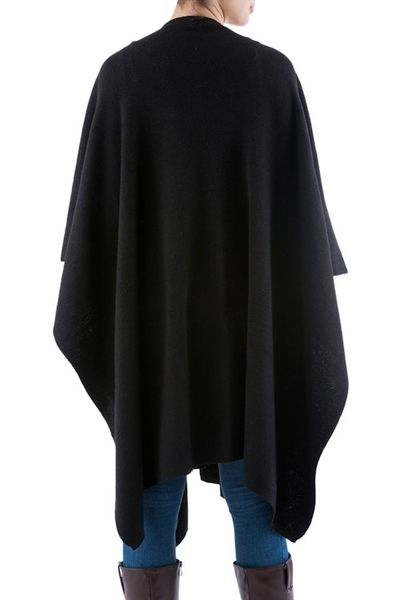 Alternate image for Alpaca Wool Solid Kimono Ruana in Black Versatile Black