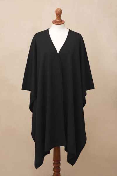 Alternate image for Alpaca Wool Solid Kimono Ruana in Black Versatile Black