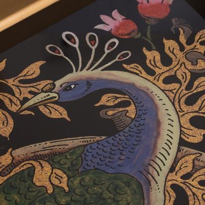 Alternate image for Reverse-Painted Glass Peacock Tray in Gold 17 in. Peacock Charm in Gold