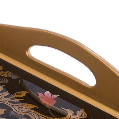 Alternate image for Reverse-Painted Glass Peacock Tray in Gold 17 in. Peacock Charm in Gold