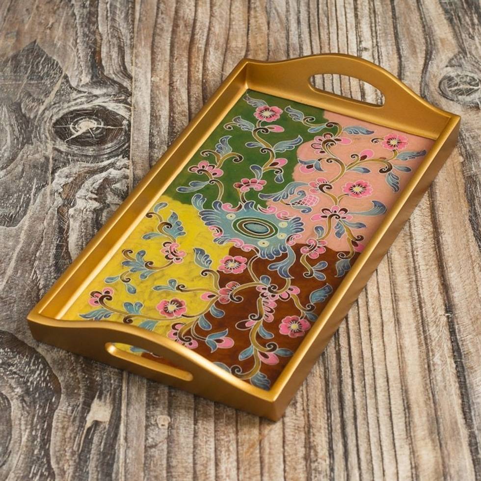Reverse-Painted Glass Floral Tray 'Miraflores Flora'