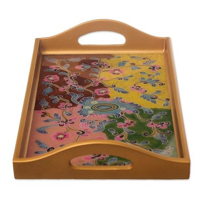 Alternate image for Reverse-Painted Glass Floral Tray Miraflores Flora