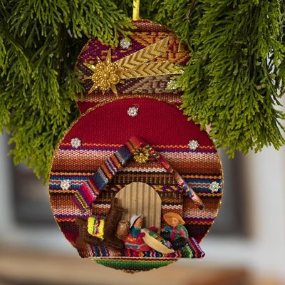 Alternate image for Handmade Fabric Nativity Scene Ornament from Peru Nativity in the Andes