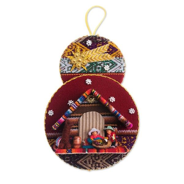 Alternate image for Handmade Fabric Nativity Scene Ornament from Peru Nativity in the Andes