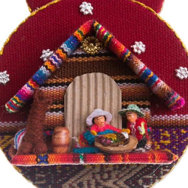 Alternate image for Handmade Fabric Nativity Scene Ornament from Peru Nativity in the Andes