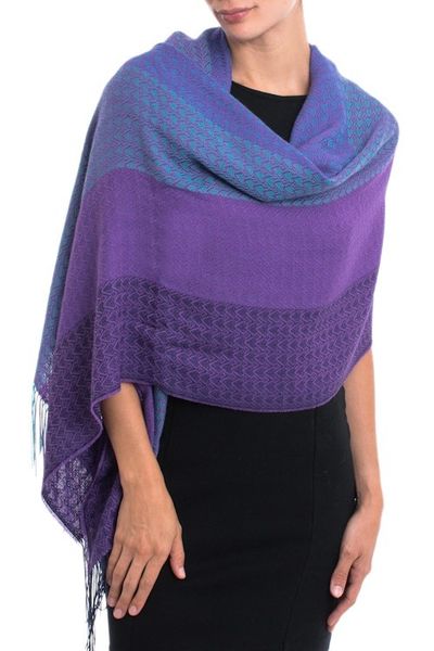 Alternate image for Hand Woven Striped Alpaca Blend Shawl from Peru Serene Radiance
