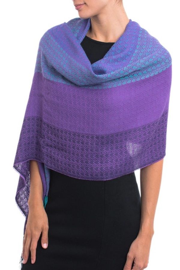 Alternate image for Hand Woven Striped Alpaca Blend Shawl from Peru Serene Radiance
