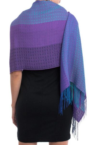 Alternate image for Hand Woven Striped Alpaca Blend Shawl from Peru Serene Radiance