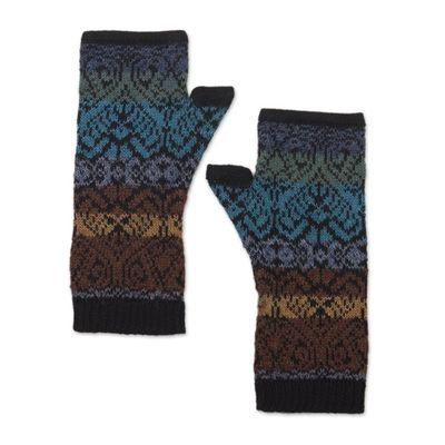 Alternate image for Inca Inspired Alpaca Knit Fingerless Mitts Earth and Sky