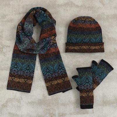 Alternate image for Inca Inspired Alpaca Knit Fingerless Mitts Earth and Sky