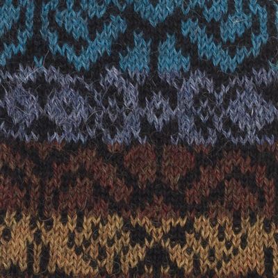 Alternate image for Inca Inspired Alpaca Knit Fingerless Mitts Earth and Sky