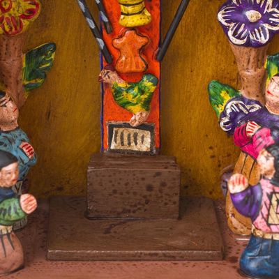 Alternate image for Hand Made Religious Wood Retablo Diorama Andean Folk Art Cross of Lamentation