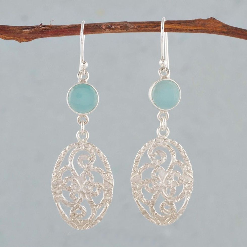 Opal and Sterling Silver Dangle Earrings from Thailand 'Capture Nature'