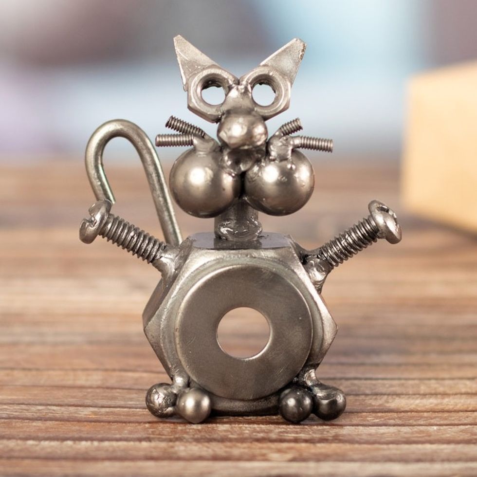 Whimsical Eco-Friendly Recycled Metal Cat Figurine from Peru 'Matey Feline'