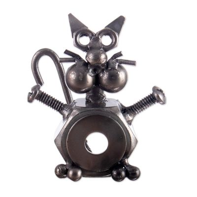 Alternate image for Whimsical Eco-Friendly Recycled Metal Cat Figurine from Peru Matey Feline