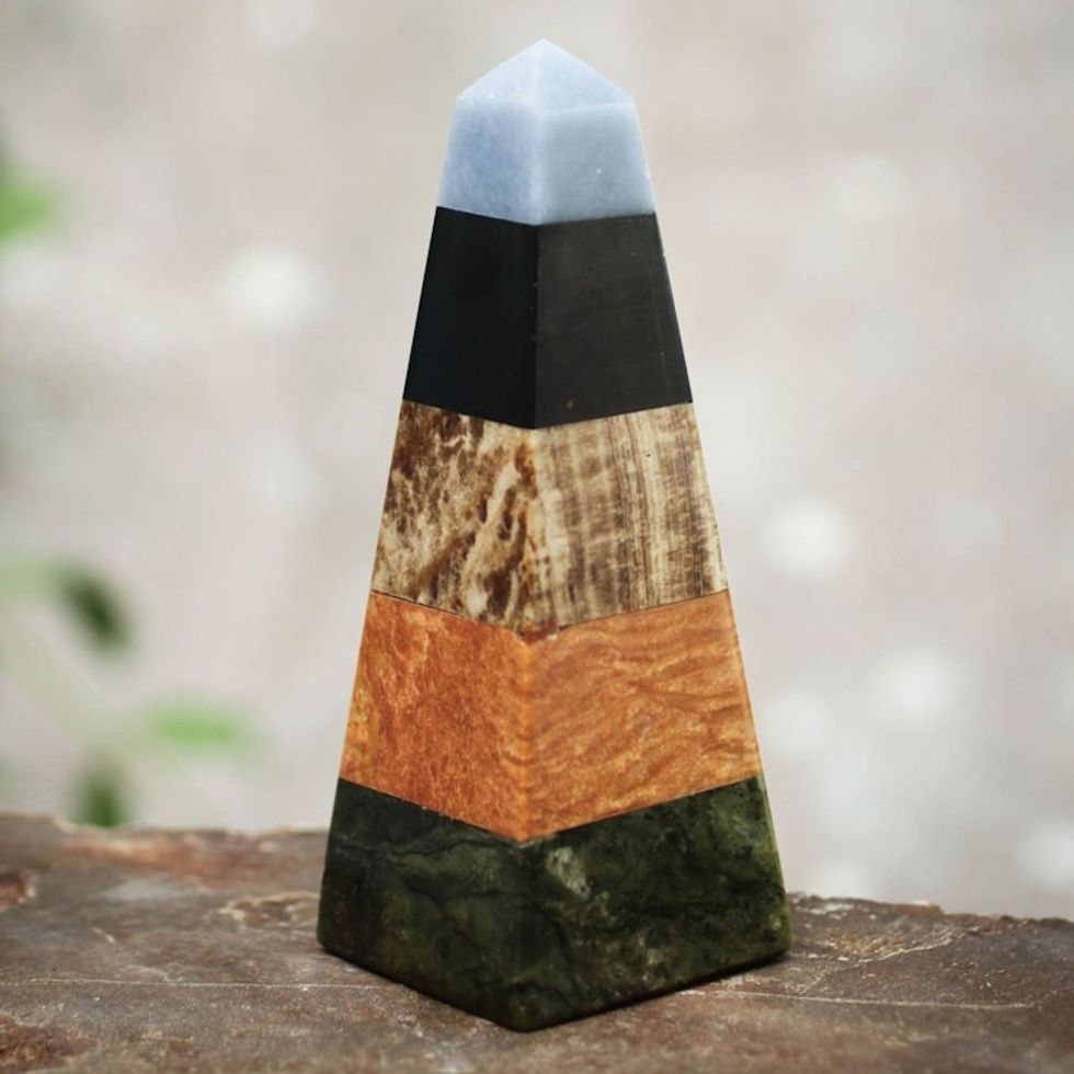 Onyx Jasper and Serpentine Obelisk Sculpture from Peru 'Peruvian Prosperity'