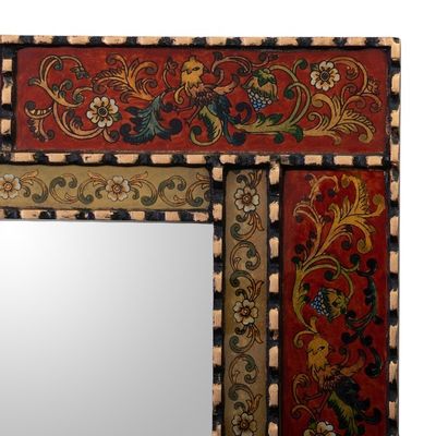 Alternate image for Reverse Painted Glass and Wood Framed Wall Mirror from Peru Red Peruvian Elegance