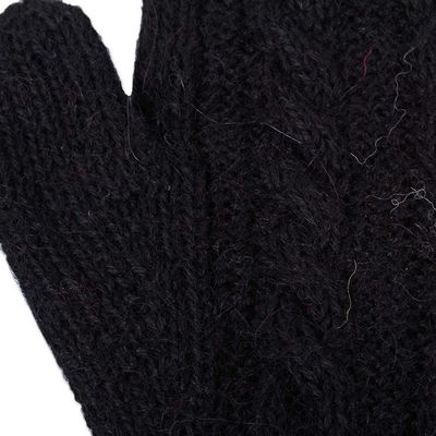 Alternate image for Red and Black Reversible Hand Knitted 100 Alpaca Mittens Cherry Cola