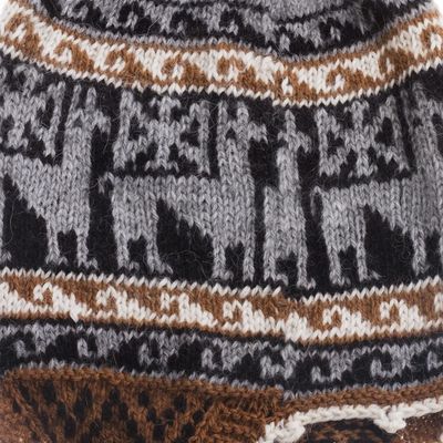 Alternate image for Alpaca Blend Chullo Hat with Llama Patterns in Smoke Llama Silhouette in Smoke