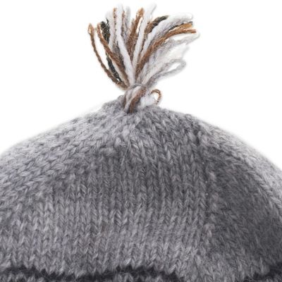 Alternate image for Alpaca Blend Chullo Hat with Llama Patterns in Smoke Llama Silhouette in Smoke
