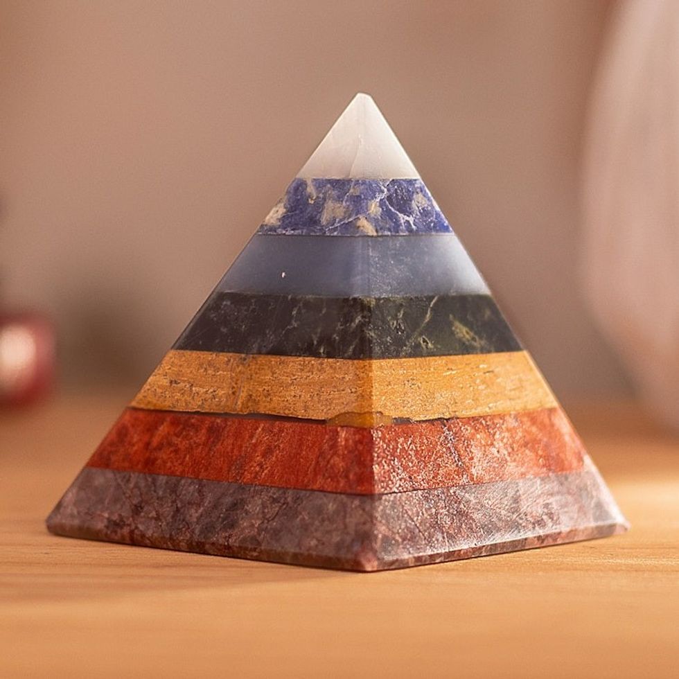 Petite Multi-gemstone Seven Chakras Pyramid Statuette 'Chakra Flow'