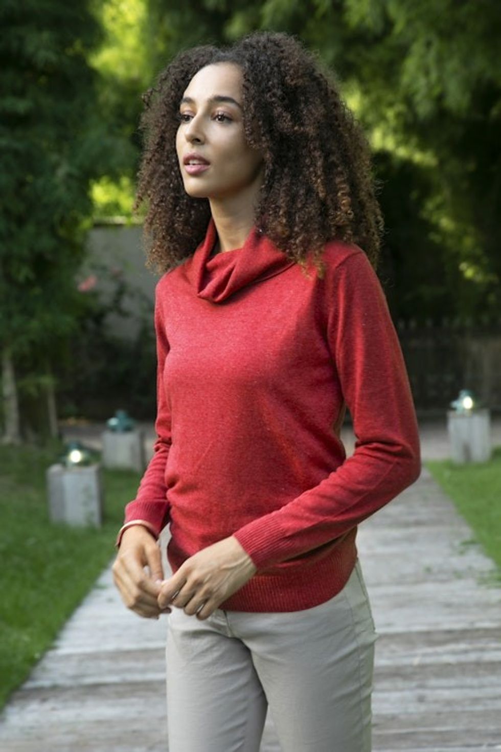 Knit Cotton Blend Pullover in Solid Red from Peru 'Red Versatility'