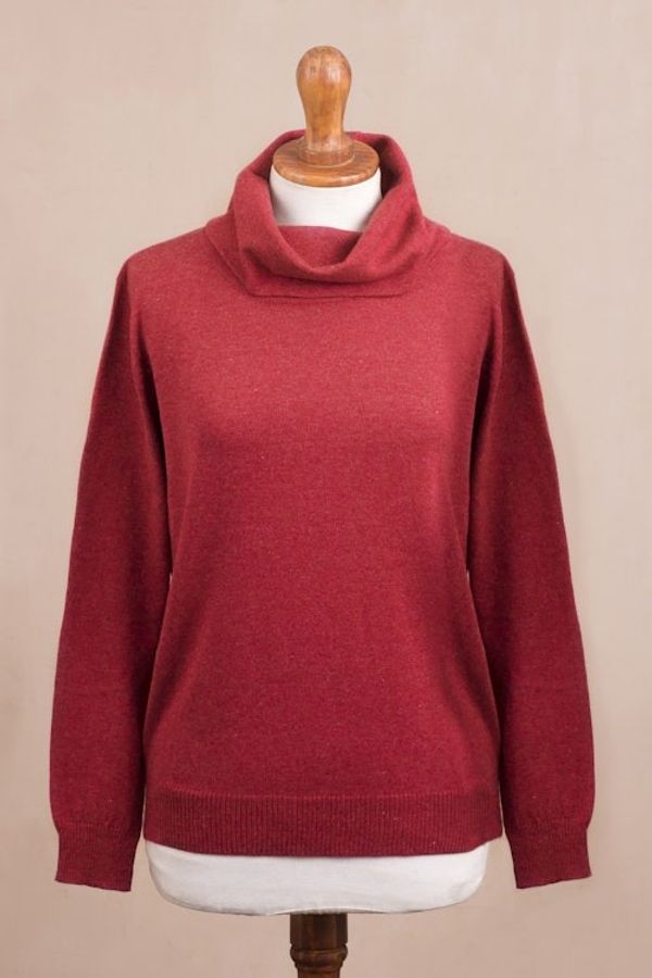 Alternate image for Knit Cotton Blend Pullover in Solid Red from Peru Red Versatility