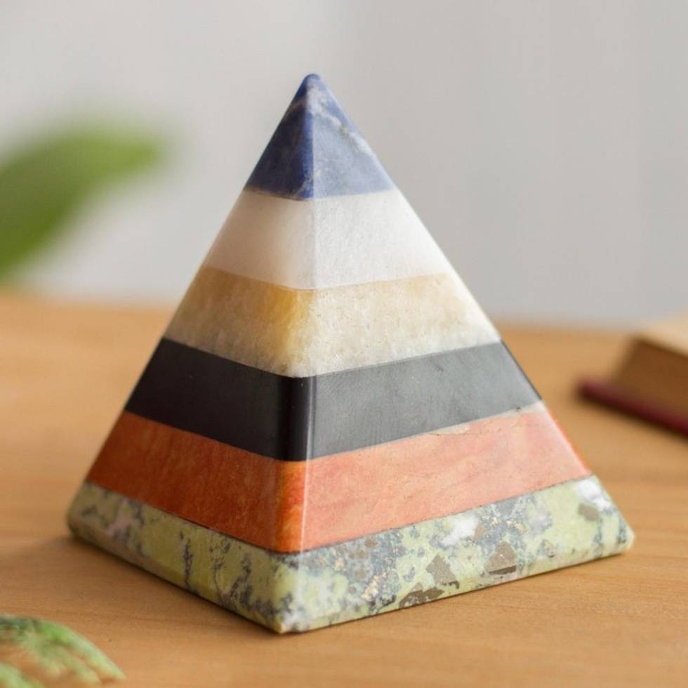 Handcrafted Gemstone Pyramid Paperweight Sculpture 'Natural Energy'