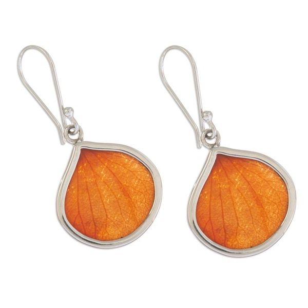 Alternate image for Sterling Silver and Orange Leaf Dangle Earrings from Peru Orange Hydrangea