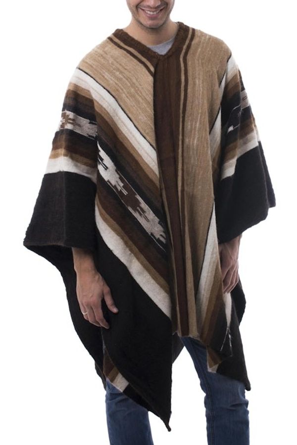 Alternate image for Mens Fair Trade Alpaca Wool Poncho Earth Celebration