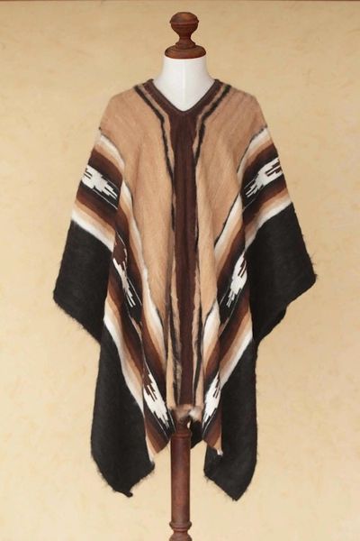 Alternate image for Mens Fair Trade Alpaca Wool Poncho Earth Celebration