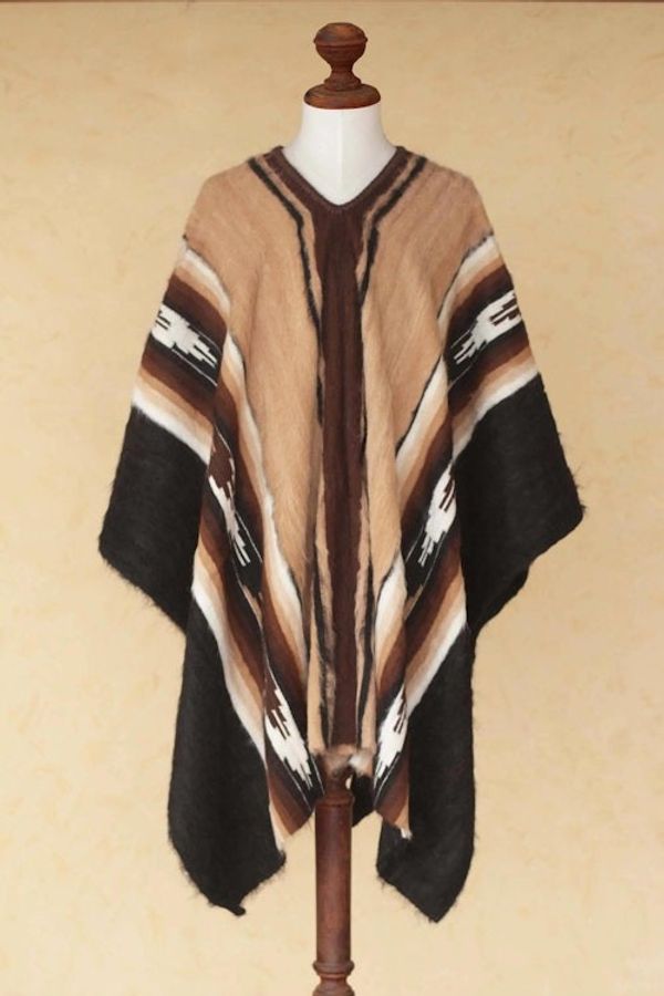 Alternate image for Mens Fair Trade Alpaca Wool Poncho Earth Celebration