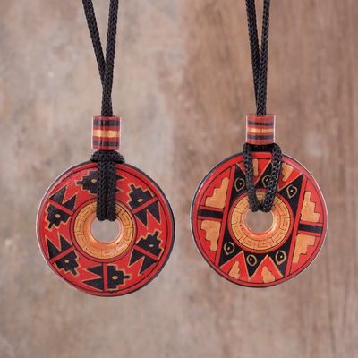 Alternate image for Pair of Red and Black Ceramic Pendant Necklaces from Peru Enchanted Land