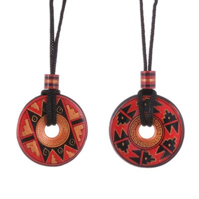 Alternate image for Pair of Red and Black Ceramic Pendant Necklaces from Peru Enchanted Land