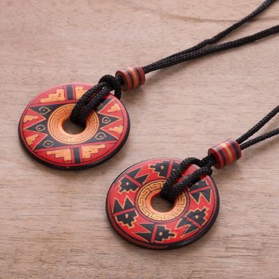 Alternate image for Pair of Red and Black Ceramic Pendant Necklaces from Peru Enchanted Land